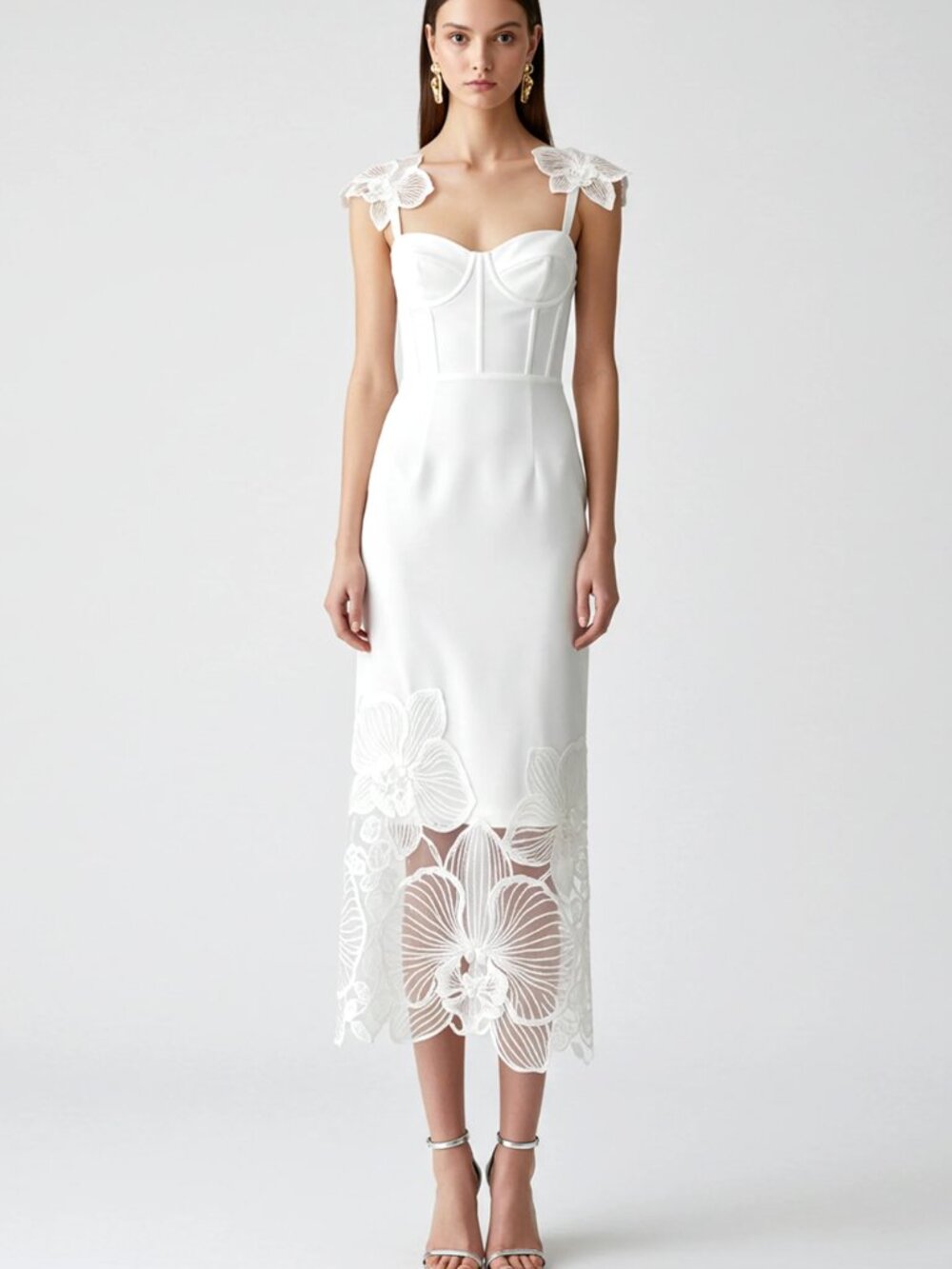 JW PEI Orchid Embroidered Corset Midi Dress - White size 6